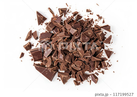 Chopped dark chocolate isolated on white 117199527