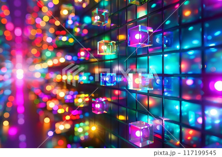 colored lights glowing 3d squares background colored lights glowing 3d squares background 117199545