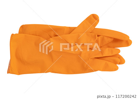 rubber gloves isolated on white background, top view rubber gloves isolated on white background, top view 117200242
