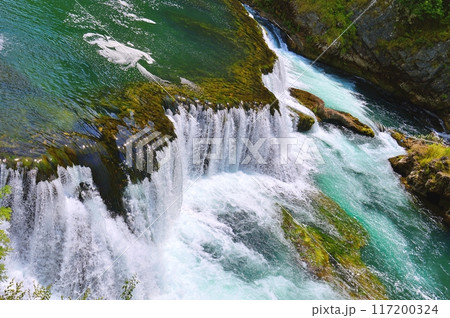 Waterfall Strbacki buk on river Una, Bosnia and Herzegovina. Nature background during summer 117200324