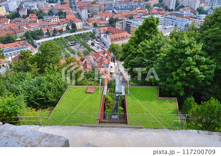 Travel to Europe during summer on holiday, Ljubljana in Slovenia. Top destination. Panoramic view 117200709