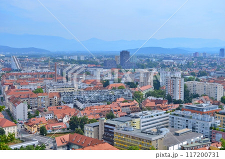 Travel to Europe during summer on holiday, Ljubljana in Slovenia. Top destination. Panoramic view 117200731