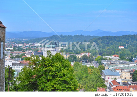 Travel to Europe during summer on holiday, Ljubljana in Slovenia. Top destination. Panoramic view Travel to Europe during summer on holiday, Ljubljana in Slovenia. Top destination. Panoramic view 117201019