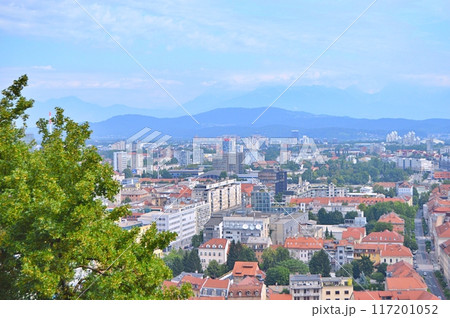 Travel to Europe during summer on holiday, Ljubljana in Slovenia. Top destination. Panoramic view 117201052