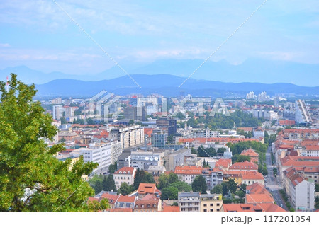 Travel to Europe during summer on holiday, Ljubljana in Slovenia. Top destination. Panoramic view Travel to Europe during summer on holiday, Ljubljana in Slovenia. Top destination. Panoramic view 117201054