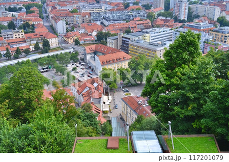 Travel to Europe during summer on holiday, Ljubljana in Slovenia. Top destination. Panoramic view 117201079