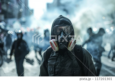 street demonstration, strike, rally, riots in the city 117201301