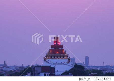 Sunset View of Wat Saket Temple in Bangkok 117201581