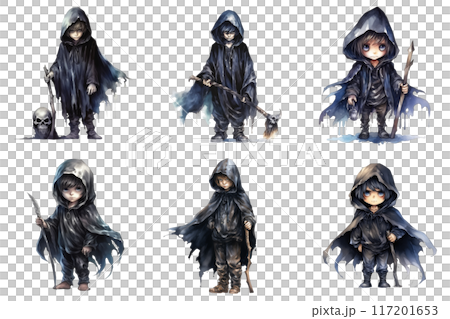 Six Hooded Figures with Various Expressions and Props Six Hooded Figures with Various Expressions and Props 117201653