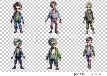 Six Zombie Children Illustrated Against White Background 117201690