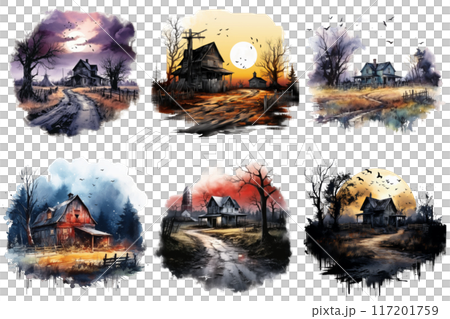 Six Watercolor Paintings of Houses in a Rural Setting 117201759