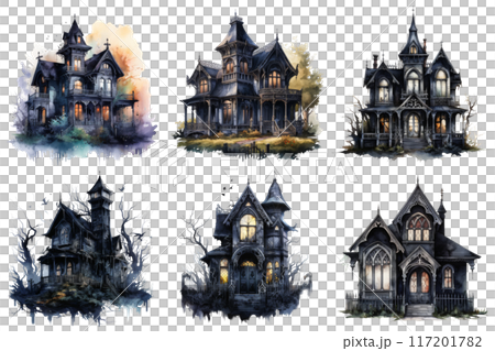 Six Watercolor Paintings of Eerie Victorian Houses 117201782