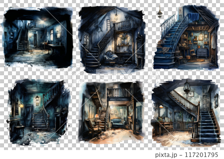 Six Different Views of an Old, Rustic House Interior Six Different Views of an Old, Rustic House Interior 117201795