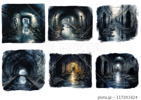 A Collection of Six Dark and Mysterious Tunnel Paintings 117201824