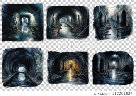 A Collection of Six Dark and Mysterious Tunnel Paintings 117201824