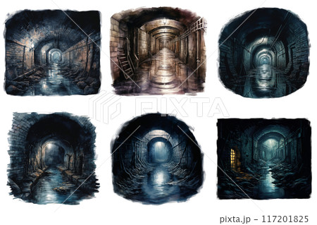 A Collection of Six Dark and Mysterious Tunnel Paintings 117201825
