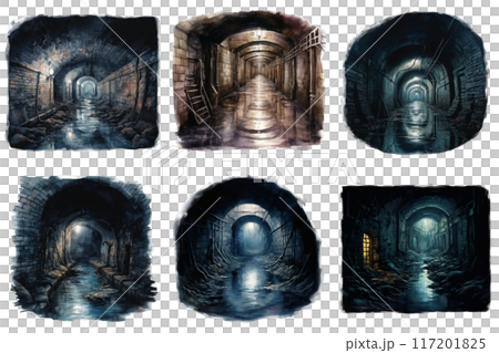 A Collection of Six Dark and Mysterious Tunnel Paintings 117201825