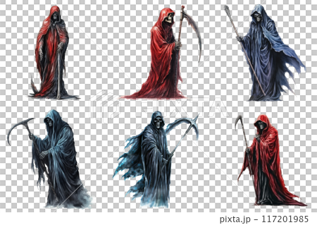 Six Grim Reapers Holding Various Weapons in Poses 117201985