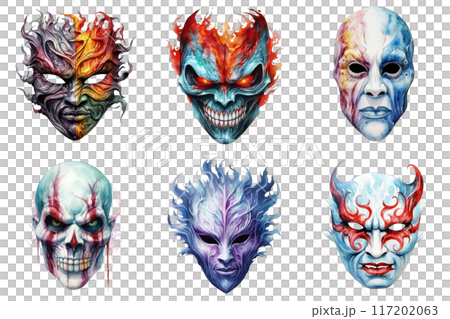 Six Colorful and Detailed Demon Masksのイラスト素材 [117202063] - PIXTA