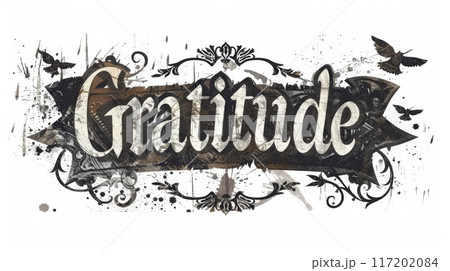 Appreciation and kindness symbol created in Gothic Calligraphy. 117202084