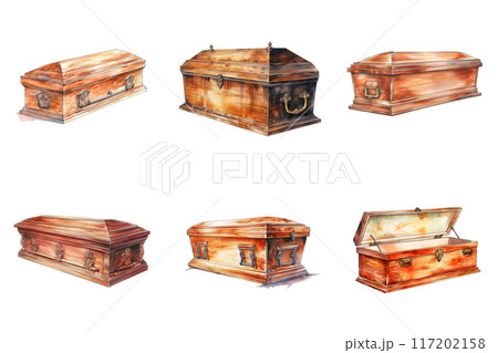 Six Wooden Coffins with Ornate Details 117202158