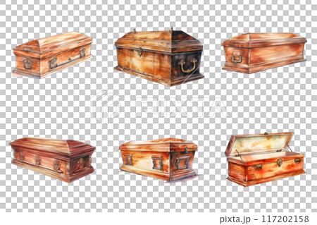 Six Wooden Coffins with Ornate Details 117202158