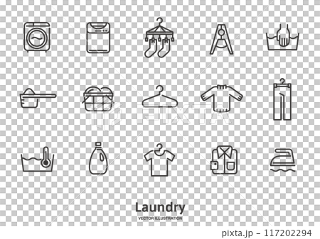 Washing, laundry and laundry icon set 117202294