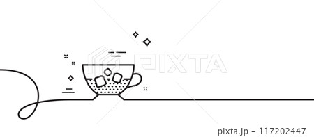 Coffee with ice icon. Continuous one line with curl. Cold drink sign. Beverage symbol. Cold coffee single outline ribbon. Loop curve pattern. Vector 117202447
