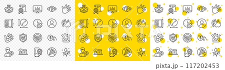 Outline Online documentation, Circle area and Hand line icons pack for web with Apple, Open door, Person idea line icon. Qr code, Headshot, Confirmed pictogram icon. Vector 117202453