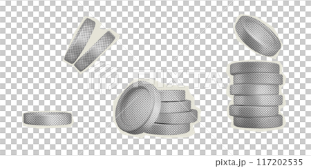 Set of paper coin sticker for halftone collages 117202535