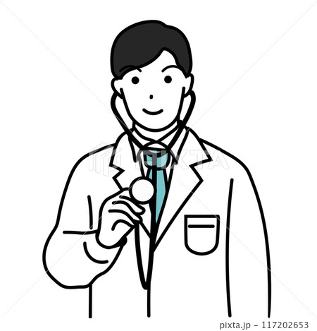 聴診器を向けて笑う医師のイラスト 聴診器を向けて笑う医師のイラスト 117202653