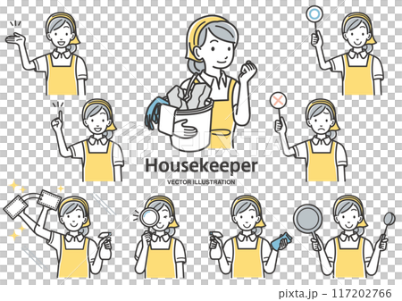 一個女人在做家務的圍裙的插圖 一個女人在做家務的圍裙的插圖 117202766