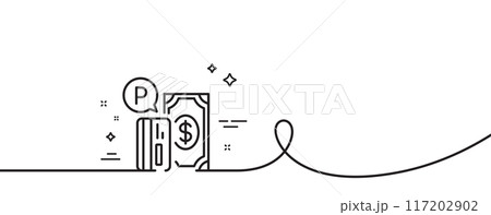 Parking payment line icon. Continuous one line with curl. Paid car park sign. Transport place symbol. Parking payment single outline ribbon. Loop curve pattern. Vector 117202902