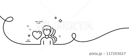 Couple Love line icon. Continuous one line with curl. Group of Men sign. Valentines day symbol. Man love single outline ribbon. Loop curve pattern. Vector 117203027