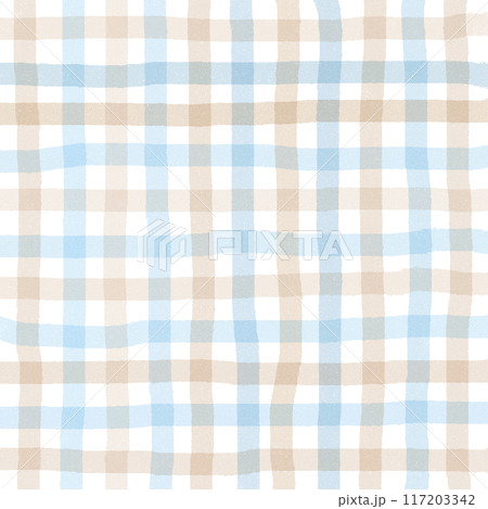 Blue Beige Gingham Check Hand Drawn Background Overlay 117203342
