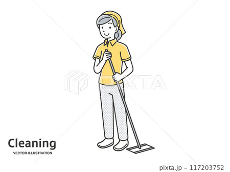 モップ掛けをするハウスクリーニングの女性 117203752