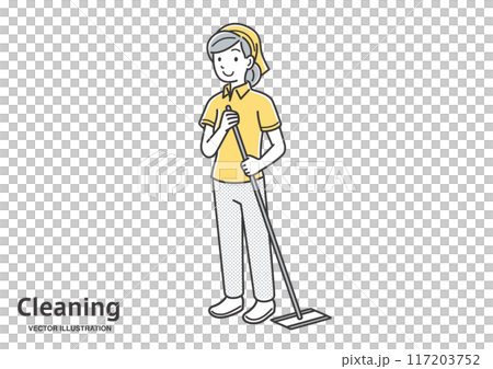 モップ掛けをするハウスクリーニングの女性 117203752