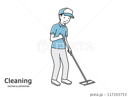 モップ掛けをするハウスクリーニングの男性 117203753