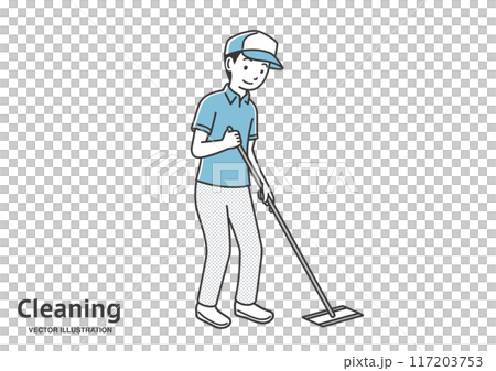 モップ掛けをするハウスクリーニングの男性 117203753