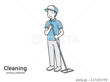 モップ掛けをするハウスクリーニングの男性 モップ掛けをするハウスクリーニングの男性 117203779
