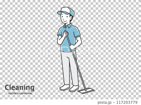 モップ掛けをするハウスクリーニングの男性 モップ掛けをするハウスクリーニングの男性 117203779