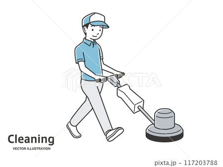 床にポリッシャーをかけるハウスクリーニングの男性 床にポリッシャーをかけるハウスクリーニングの男性 117203788