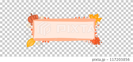 Autumn banner with pumpkin, leaves and berries illustration for use labels, printing, fabrics, packaging 117203856