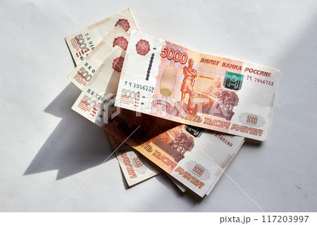 Five thousands russian ruble banknotes with white background 117203997