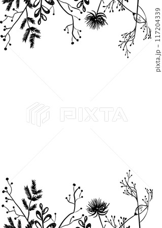 Vertical frame border with flowers and twigs illustration Vertical frame border with flowers and twigs illustration 117204339