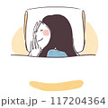 横向きに気持ちよさそうに眠る女性のシンプル手描き上半身イラスト 117204364