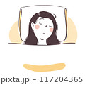 仰向けでぐっすり眠る女性のシンプル手描き上半身イラスト 117204365