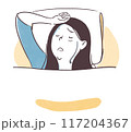 なかなか寝付けず汗をかく女性のシンプル手描き上半身イラスト 117204367