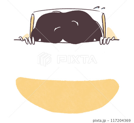 顔まで布団を被って眠る女性のシンプル手描き上半身イラスト 117204369