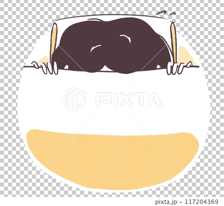 顔まで布団を被って眠る女性のシンプル手描き上半身イラスト 117204369